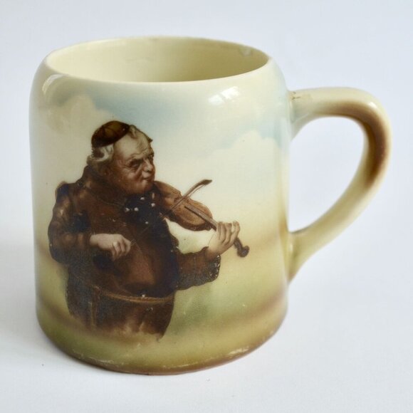 Vintage German Monk Playing Violin Shaving Mug Ceramic Chipped Germany - Picture 1 of 8